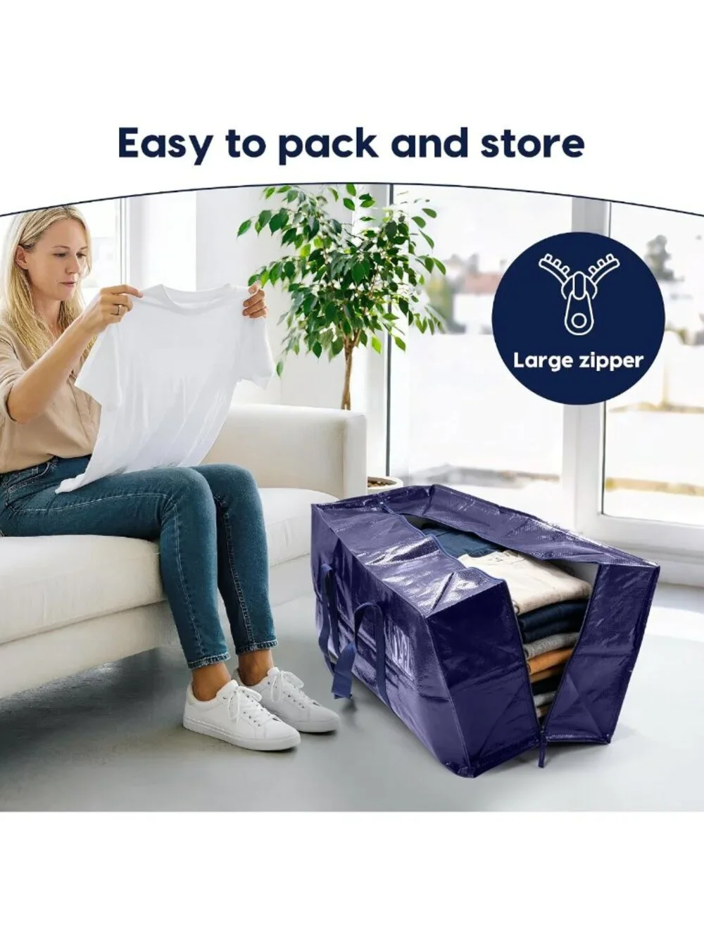 Heavy Duty 6 Pack Moving Bags with Zipper, Waterproof Storage Totes for College